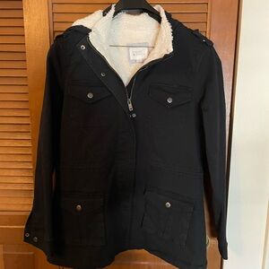 Market & Spruce Black Jacket with White Sherpa Lining